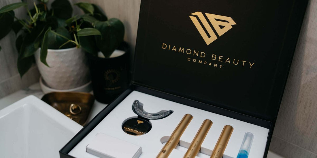 Diamond Beauty's professional home teeth whitening kit with teeth whitening and desensitizing gel pens